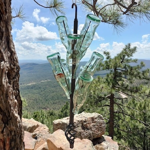 Hanging Bottle Tree with Vintage Cola Bottles: Powder-Coated Yard Art