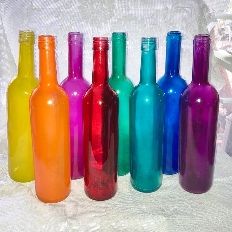 Colored Glass Bottles 8 Bottle Set Tinted Wine Bottles Bottle Tree