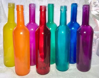 Tinted Glass Bottles: Recycled Wine Bottle Set for Bottle Tree (8)