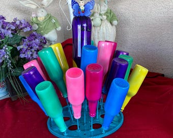 Colored Glass Bottle Tree: Recycled Beer Bottles, Welded Fly Wheel Base