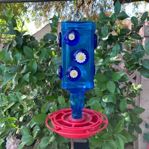 Recycled Glass Bottle Bird Feeder: Mosaic Daisy Garden Art
