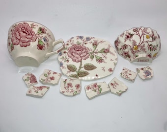 Mosaic Tiles, Hand Cut Vintage China, Jewelry Craft Supplies, Mosaic Inlay