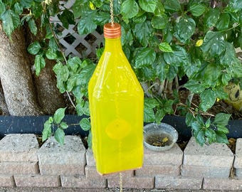 Wind Chime, Hand Cut Recycled Glass Bottle, Wood Wheel Clapper, Tree of Life