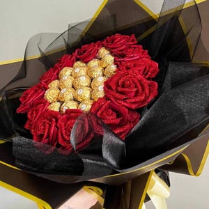 Ferrero Rocher or Lindt Chocolate Bouquet | Glitter Roses | Unique Gift for Birthday, Baby Shower, Mother’s Day, Easter , handmade bouquet
