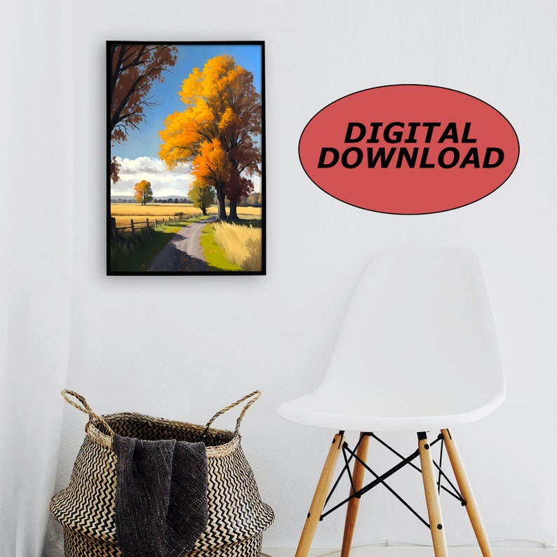 Autumn Countryside Road Digital Painting Downloadable Rustic Landscape ...