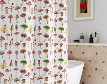 Bunter Pilz Duschvorhang, psychedelisches Badezimmer Dekor, Pilz Muster Badevorhang, lebendige Pilz Wohnaccessoires, lustiger Pilz