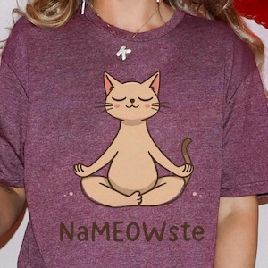 NaMEOWste Meditating Tan Cat T-Shirt, Cute Pet Lover Gift, Funny Cat Tee, Cozy Casualwear, Cartoon Cat Shirt, Cat Mom Gift, Animal Apparel