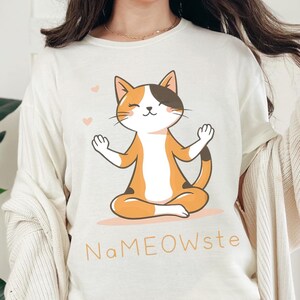Nameowste Cat Yoga Pose Unisex Softstyle T-Shirt, Orange Brown White Cat Tee, Funny Cat Lover Gift, Yoga Enthusiast Top, Cute Animal Shirt