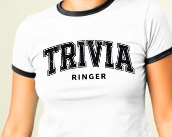 Trivia Ringer Tee | Ringer T-Shirt with Retro College Lettering