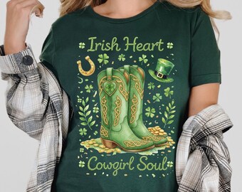 Irish Cowgirl St Patricks Day Tee - Shamrock Boots Western Shirt