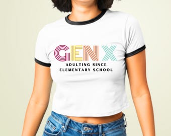 Gen X Adulting Since Elementary School Ringer Tee – Vintage Style Retro Graphic Shirt