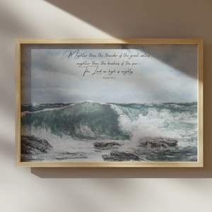 Psalm 93:4 Scripture Wall Art - Mightier Than the Waves of the Sea | Nautical Art, Beach House Decor, Coastal Wave Painting - Unframed Art
