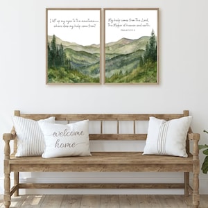 Psalm 121 - I Lift My Eyes to The Mountains - Bible Verse Wall Art | PRINTABLE Set of 2 Scripture Wall Art | Christian Poster, Mountain Art