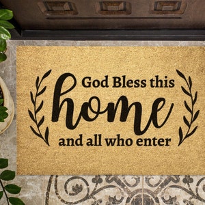 God Bless This Home - Welcome Mat Doormat | Front Door Welcome door mat, Religious Doormat, Christian decor, Outdoor Rug - Christian Doormat