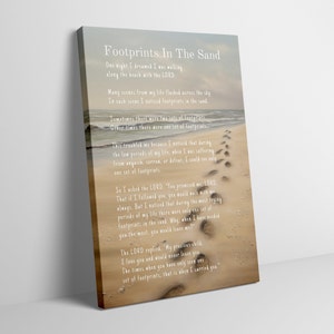 Footprints Poem - Vertical Portrait Canvas of Footprints in The Sand | Inspirational Art, Christian Home Decor, Canvas Gallery Wrap Wall Art