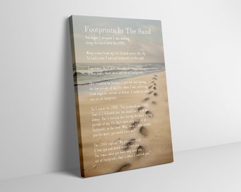 Footprints Poem - Vertical Portrait Canvas of Footprints in The Sand | Inspirational Art, Christian Home Decor, Canvas Gallery Wrap Wall Art