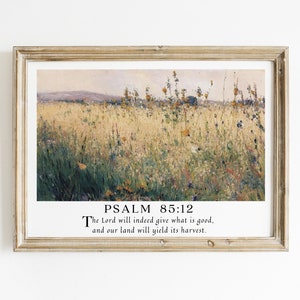 PSALM 85 Wall Art - Oat Field Painting |  A Farm Blessing Wall Decor - Vintage Painting with Bible Verse from Psalms