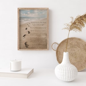 Impression d&#39;art mural poème Empreintes de pas dans le sable | Décoration de plage, décoration murale chrétienne inspirante, affiche de poème imprimable empreintes de pas pour encadrement