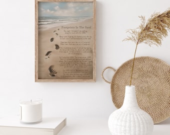 Footprints in the Sand Poem Wall Art Print | Beach Decor, Inspirational Christian Wall Decor PRINTABLE Footprints Poem Poster for Framing