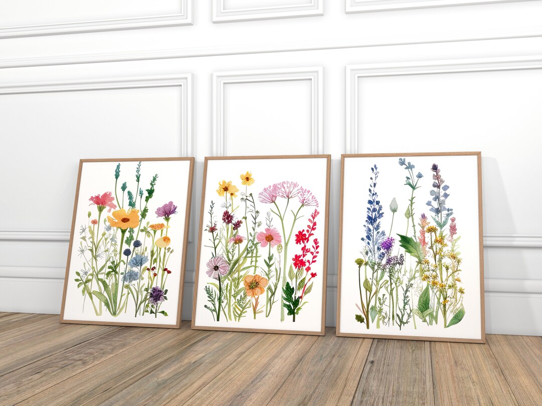 Colorful Wildflowers Wall Art Set of 3 | Printable Flower Watercolor ...