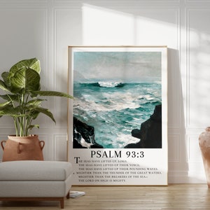 Psalm 93:3-4 Scripture Wall Art - Mightier Than the Waves | Bible Verse Wall Decor, Coastal Seascape Painting, Beach Decor - PRINTABLE Art