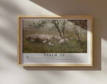 PSALM 23 Art - The Lord is My Shepherd Wall Art |  Christian Decor, Bible Verse Wall Decor - Vintage Sheep Painting Print - Unframed Art