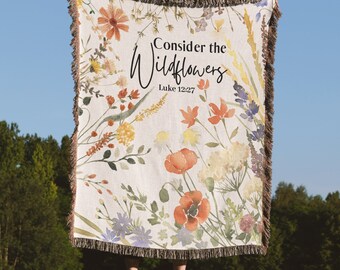 Consider The Wildflowers Luke 12 Bible Verse Blanket | Scripture Blanket, Floral Blanket, Throw Blanket, Accent Blanket - Woven Blanket