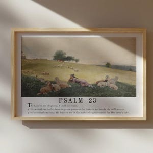 The Lord is My Shepherd Christian Art - Psalm 23 Scripture Wall Art | Farmhouse Wall Decor, Vintage Sheep Painting Print - Unframed Art
