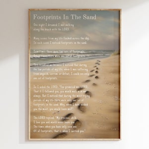 Footprints In The Sand Wall Art | Christian Decor, Footprints Poem, Religious Art, Beach Decor, Inspirational Poem - PRINTABLE Wall Art