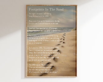 Footprints In The Sand Wall Art | Christian Decor, Footprints Poem, Religious Art, Beach Decor, Inspirational Poem - PRINTABLE Wall Art