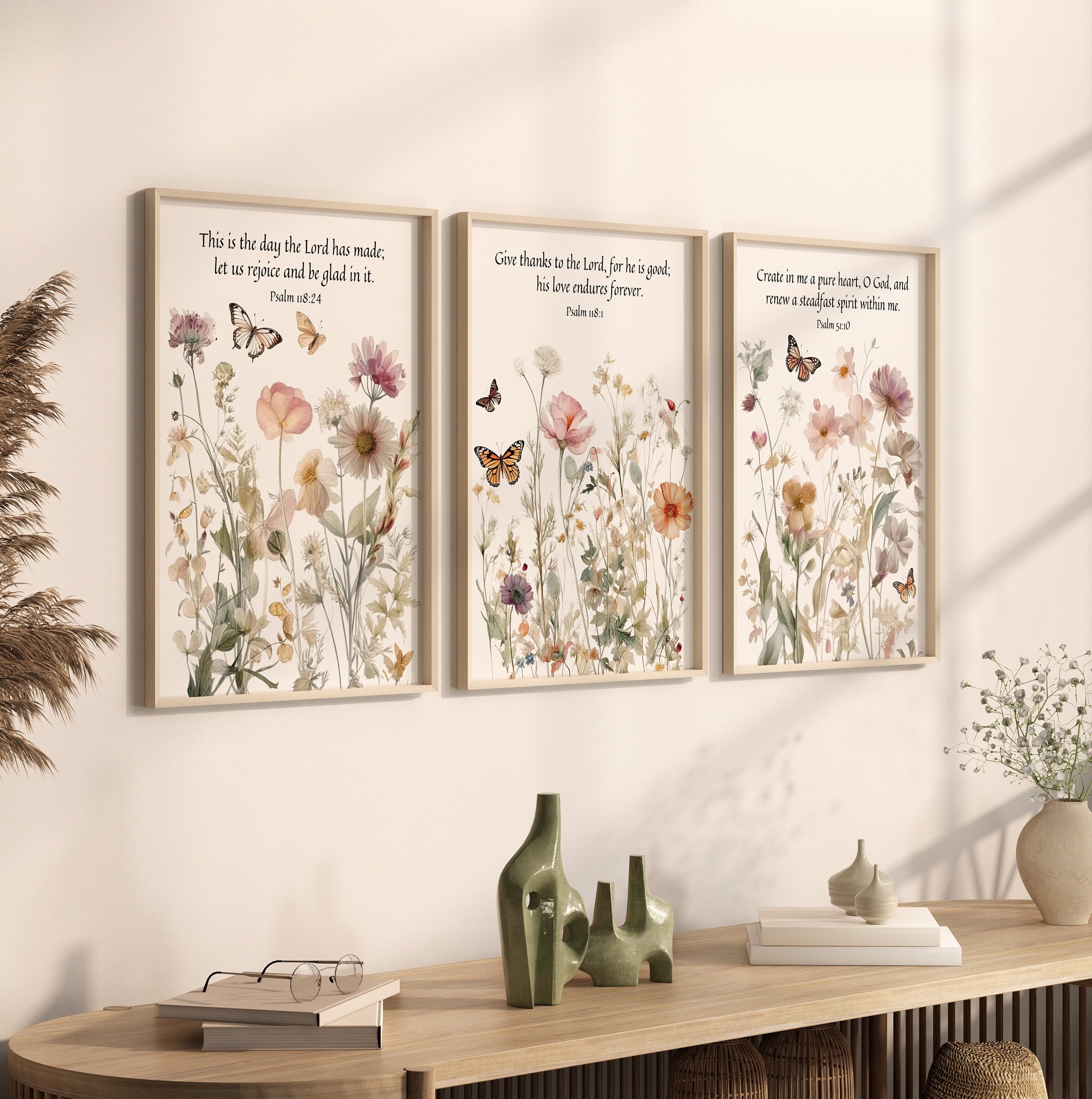 Set of 3 Psalm Scripture Wall Art Prints | Christian Wall Decor - Psalm 118 Wildflower Floral Wall Art - Digital/Printable Art