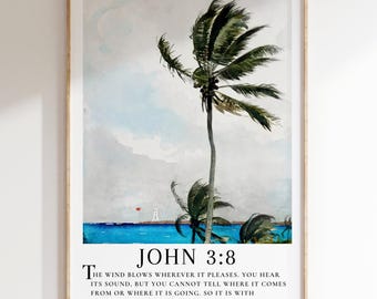 John 3:8 Scripture Wall Art - Palm Tree Blowing in the Wind