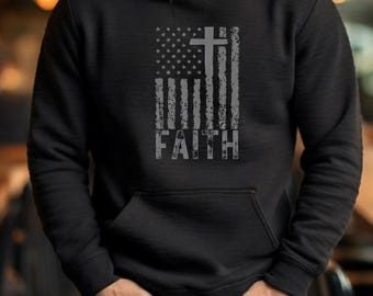 Patriottisch Amerikaans sweatshirt met vlag van de VS | Faith-hoodie, gebedspullover hoodie, Amerikaanse vlag hoodie, Christian Faith Cross-hoodie
