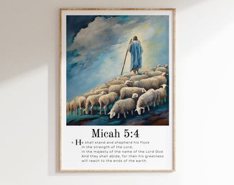 Jesus Wall Art - Micah 5:4 Bible Verse Decor | Inspirational Old Testament Scripture Wall Art | Jesus Art Painting - PRINTABLE