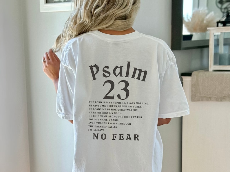 PSALM 23 - Pan jest moim pasterzem Koszulka | Koszulka z Pismem Świętym, Koszulka Bez strachu, Koszulka z wersetem biblijnym, Koszulka z Jezusem, Koszulka chrześcijańska damska męska zdjęcie 5