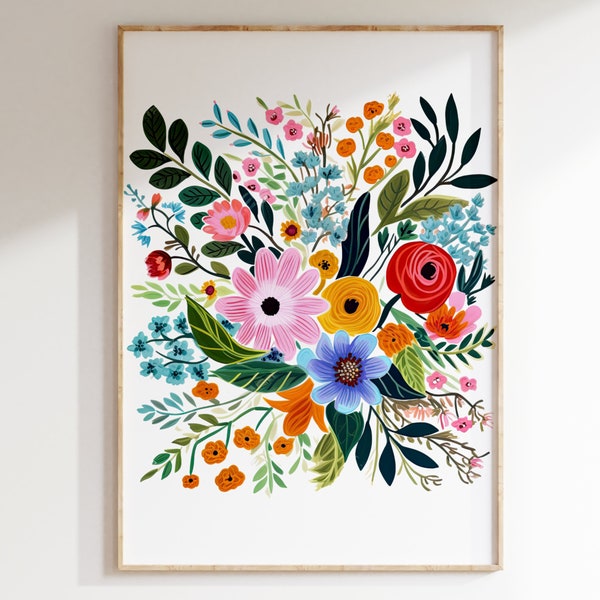 Floral Bouquet Art Print - Flower Wall Decor, Botanical Wall Art | Flower Garden Bouquet Gouache Painting PRINT