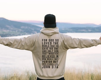 John 3:16 Hoodie - For God So Loved Christian Hooded Sweater | Bible Verse Hoodie, Jesus Hoodie, Minimalist Hoodie, Christian Streetwear
