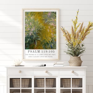 Psalm 119:105 - Thy Word Is a Lamp | Vintage Claude Monet Art with Psalm Scripture | Bible Poster Print, Religious Art, Scripture Wall Decor