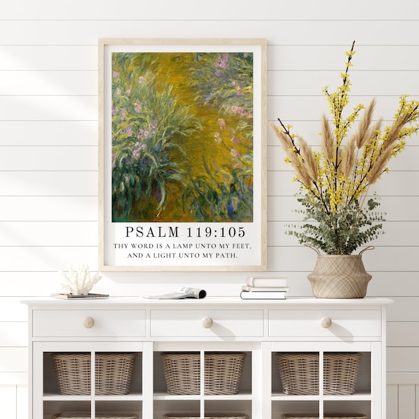 Psalm 119:105 - Thy Word Is a Lamp | Vintage Claude Monet Art with Psalm Scripture | Bible Poster Print, Religious Art, Scripture Wall Decor