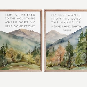Psalm 121 Bible Verse Wall Art | PRINTABLE Set of 2 Scripture Wall Art | Christian Inspirational Poster Print - Mountain Wall Artwork