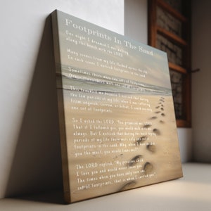 Footprints in the Sand Canvas Gallery Wrap | Inspirational Wall Art - Christian Wall Decor | Footprints Poem Canvas Print for Home Decor