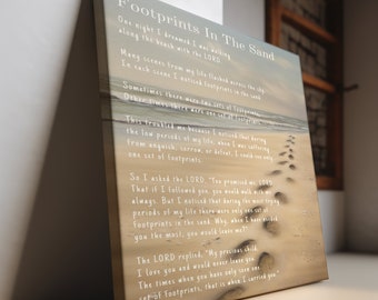 Footprints in the Sand Canvas Gallery Wrap | Inspirational Wall Art - Christian Wall Decor | Footprints Poem Canvas Print for Home Decor
