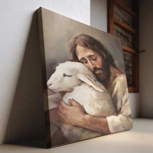 Jesus The Good Shepard & The Lost Sheep Canvas  | Love of Christ, Jesus Wall Art, Religious Art | Jesus Christ Wall Art Canvas
