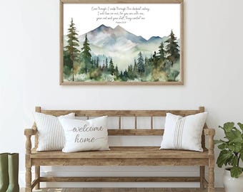 Psalm 23 Yea, Though I Walk Through The Valley of the Shadow of Death Bible Verse Wall Scripture | Forest Mountain Art, Christian Wall Decor