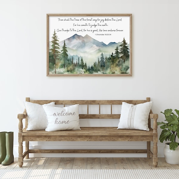 1 Chronicles 16 - Trees of the Forest Sing for The LORD | Bible Verse Wall Art | Scripture Art Wall Decor | Christian Bible Art Painting