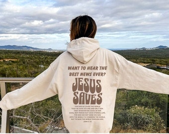 Jesus Saves Hoodie - Best News Ever John 3:16 Hoodie | Jesus Apparel, Brown Aesthetic Hooded Sweatshirt, Christian Hoodie, Jesus Hoodie