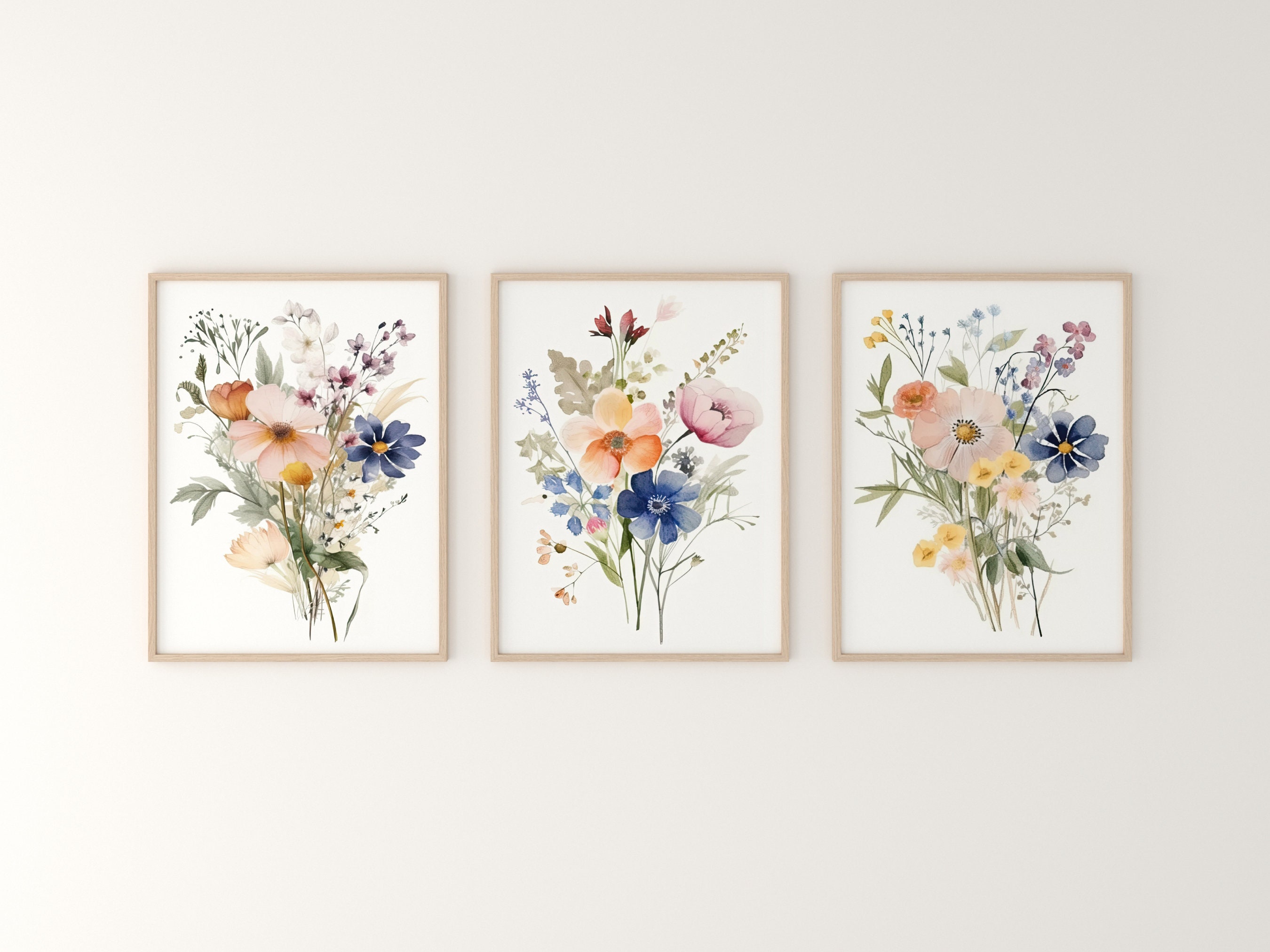 Wildflowers Wall Art Set of 3 Watercolor Painting - Etsy