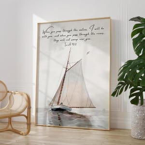 When You Pass Through Deep Waters - Isaiah 43:2 Bible Verse Wall Art | Beach decor, Nautical art, Sailboat Marine Art - Unframed Print