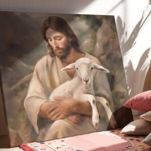 Jezus en het verloren schaap Canvas Gallery Wrap | Jesus Wall Art, Christian Wall Decor voor thuis of kerk | Redding van het Lam Jezus Canvas