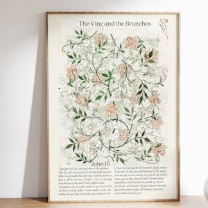 I Am The True Vine - John 15 | The Vine & Branches, Jesus Quote Bible Verse Wall Art, Christian Wall Art | Vintage Art, Scripture Wall Decor